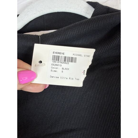 Michael Stars Evereve Shirt Womens Small Black Denise Ultra Rib Mock Neck New - Picture 4 of 6